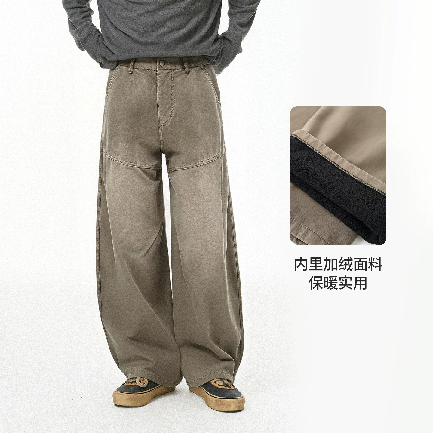 捷展男装|洗水做旧加绒工装长裤25冬季新品潮牌街头水洗休闲裤男