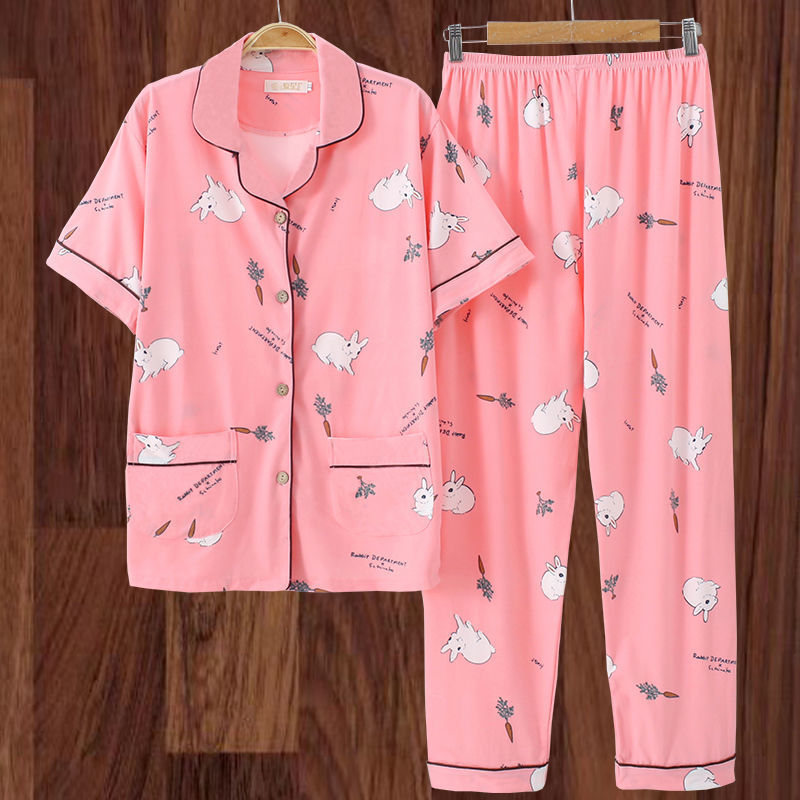 100% algodón más el tamaño de los pijamas de las mujeres Primavera, Otoño e Invierno manga larga suelta de mediana edad y joven confinamiento desgaste del hogar traje de verano