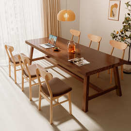实木餐桌方桌饭桌家用木桌子胡桃木长方形中式大长桌原木风桌椅