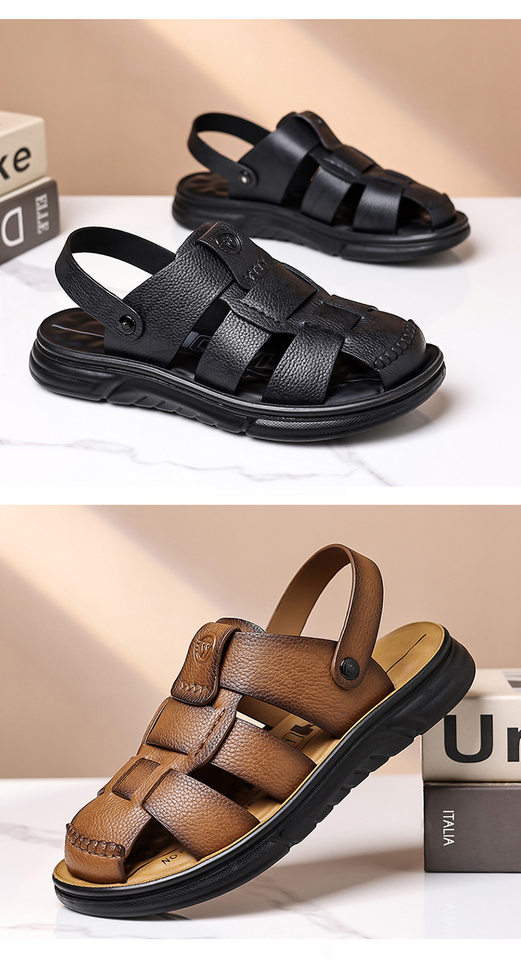 Dép sandal nam cỡ lớn mũi kín đế dày, giày đi biển kiêm dép lười đa năng — Màu nâu, màu vàng, màu đen chi tiết 28