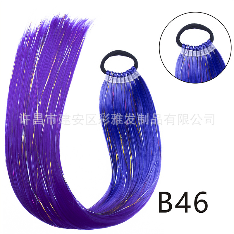 Comercio exterior transfronterizo láser de fibra química colorida cola de caballo 24 pulgadas trenzada de nueve hebras extensión de cabello cola de caballo simple y rápida