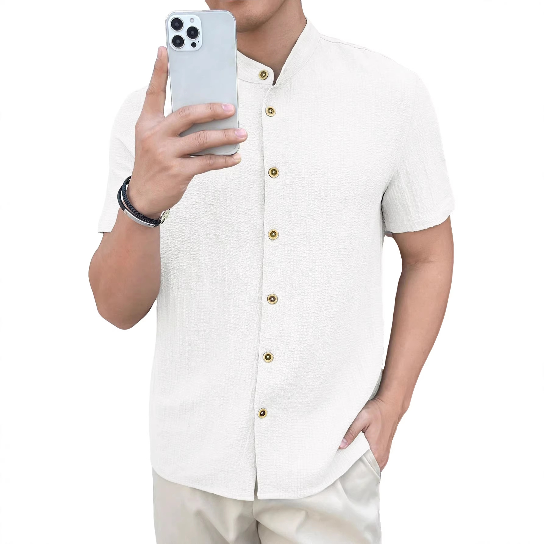 Nuevo transfronterizo Europa y América Amazon verano hombre camisa de cuello de manga corta camiseta casual ligera camiseta cardigan hombre