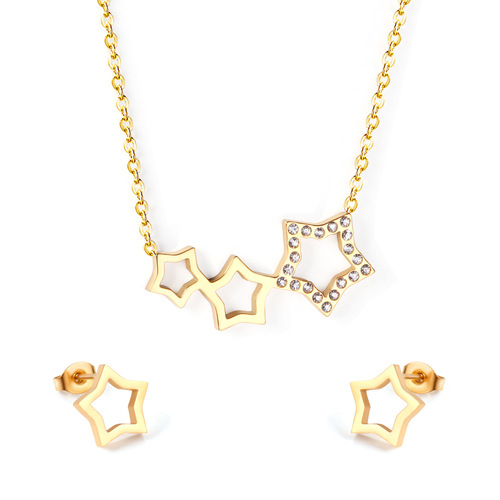 European and American shell earrings, women's necklace jewelry set, light luxury, simple temperament, versatile stainless steel foreign trade jewelry set