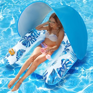 Manufacturer's New Water Inflatable Sunshade Lounge Chair, Retractable Mesh Backrest Seat, Adult Swimming Pool Floating Bed and Floating Row
