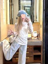 立体发泡印花长袖T恤女韩系修身微透上衣夏季薄款空调衫套头罩衫