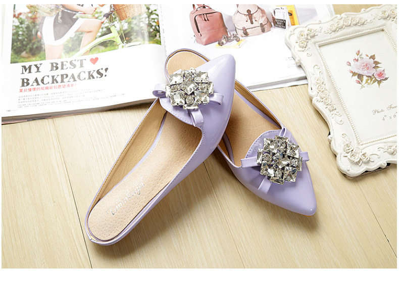 Dép sandal nữ bít mũi nhọn đính đá, đế bằng — A1-8 Màu mơ, Màu hồng A1-8, Màu tím A1-8, Màu đen A1-8 chi tiết 11