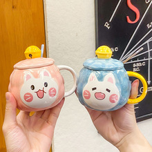 韓式卡通可愛鈴鐺貓陶瓷杯創意廣告禮品杯子高顏值個性女生馬克杯