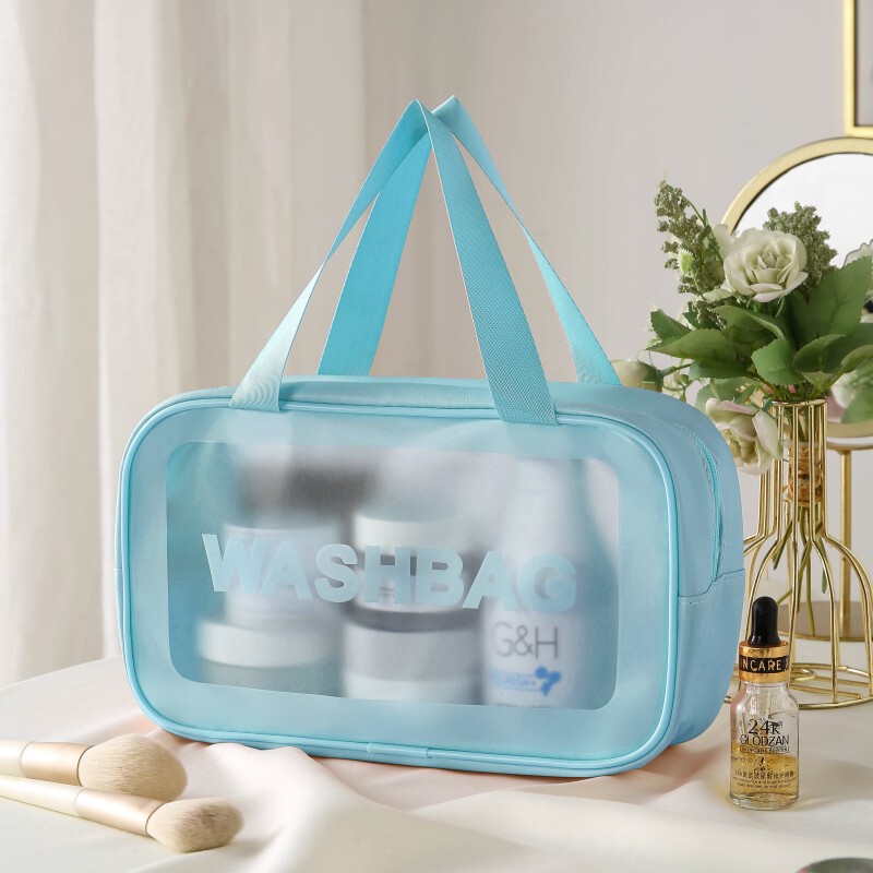 ピンクの洗面用具・化粧品バッグ、旅行用洗面用具バッグ、つや消し加工の携帯用大容量収納バッグ、PVC製4点セット卸売|undefined
