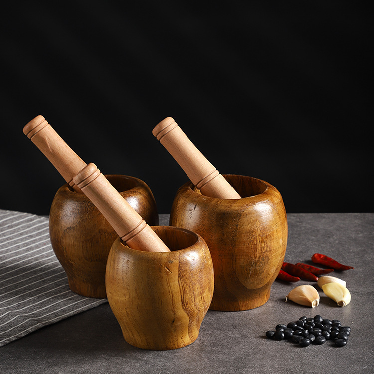 [Strictly Selected Goods] Solid Wood Garlic Press, Garlic Masher, Medicine Jar, Wooden Cup, Garlic Grinder, Household Wooden Mortar, Whole Wood Garlic Press