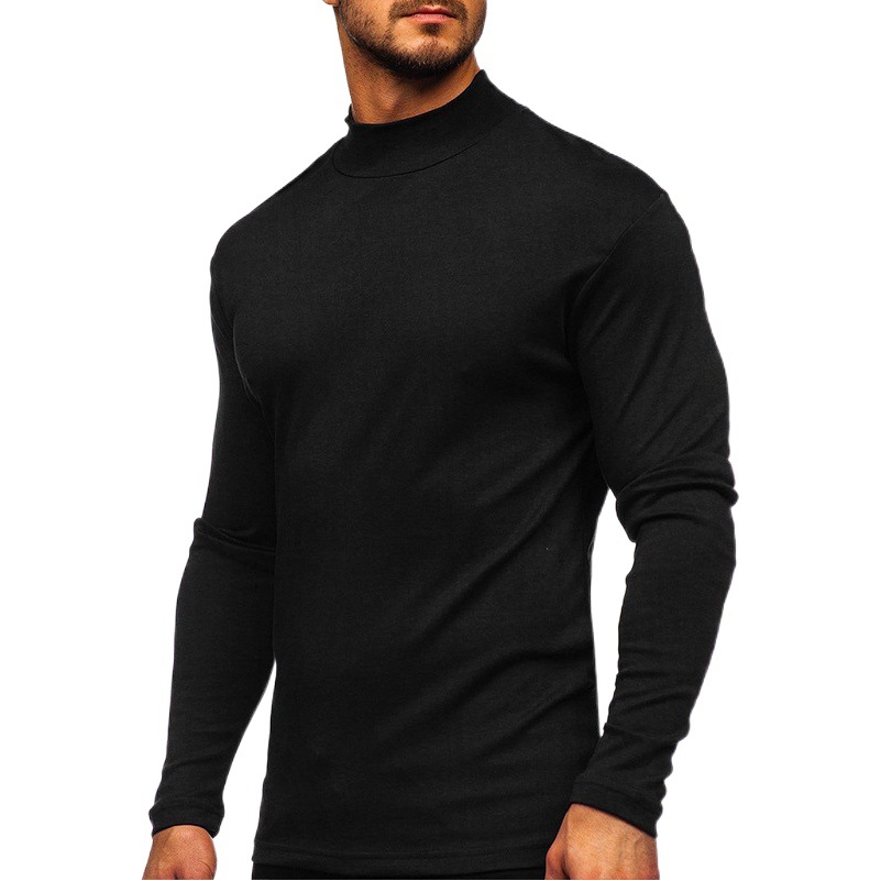 Hombres europeos y americanos de otoño e invierno engrosado cálido cuello alto de manga larga Camiseta Comercio exterior Camisa de los hombres de terciopelo medio cuello alto de los hombres