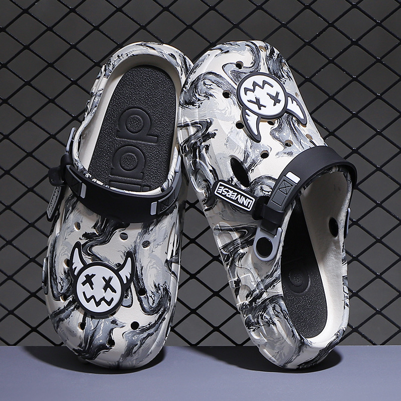 Zapatos con agujeros de suela gruesa para hombre, uso exterior de verano, suela suave antideslizante, sin sonido, sin olor, sensación de pisar mierda, sandalias de doble uso para conducir al aire libre