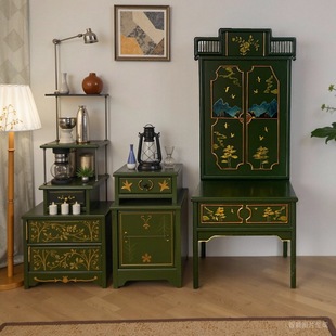 Chinese Solid Wood Vintage Painted Decorative Cabinet Screen Partition Decorative Cabinet Antique Living Room Decorative Cabinet Wall Cabinet