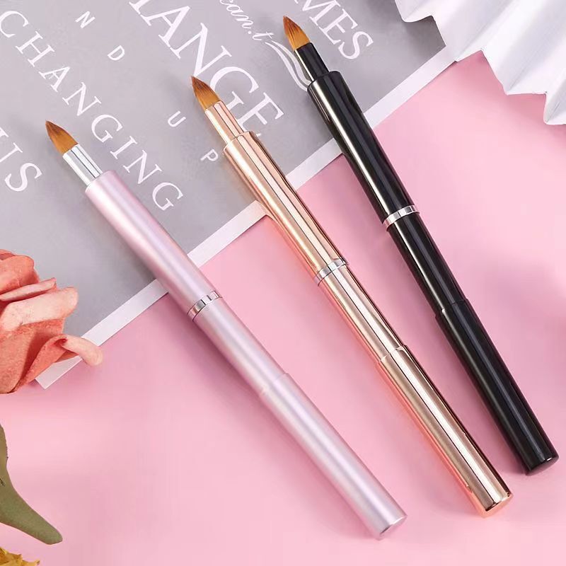 Cross-border aluminum tube retractable single lip brush double lip brush lipstick brush makeup portable retractable mini brush makeup artist