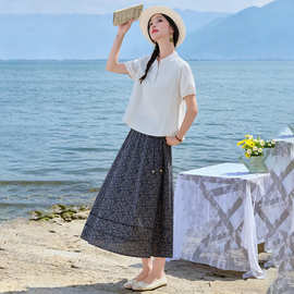 夏季碎花连衣裙两件套女2026新款高端复古减龄短袖上衣半身裙套装