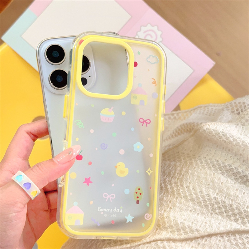 Chica ins pastel pequeño pato amarillo 15ProMax tres en uno iphone16 funda para Apple 14/13 nuevo