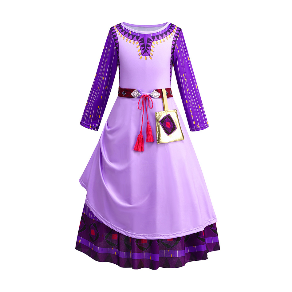 星愿阿莎假2件套牛奶丝连衣裙星愿紫色长袖裙女童派对儿童公主裙