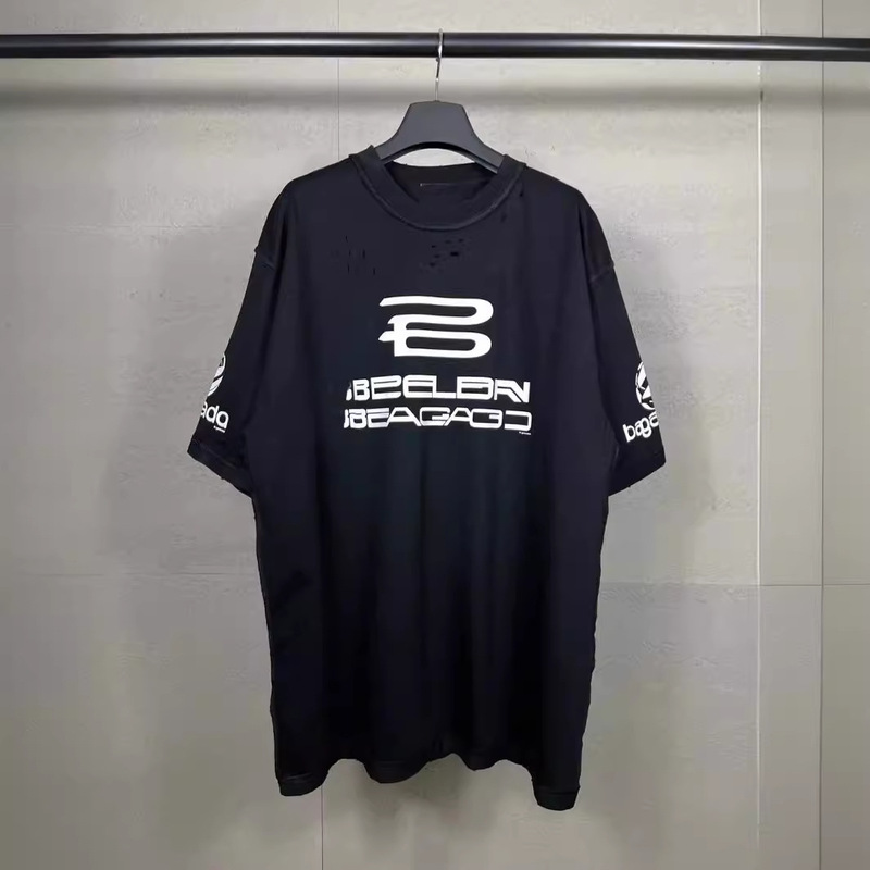 Top version high quality B/Paris A series new T-shirt front and back loose shoulder version for men and women