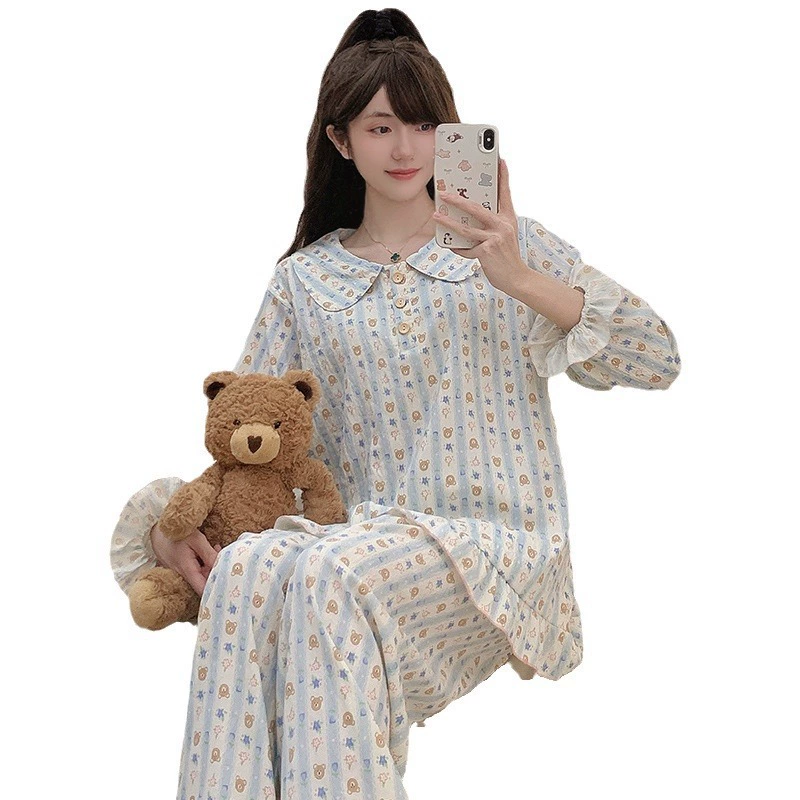 Японский пижамный набор из хлопка с длинным рукавом, демисезонный, oversize,plus size