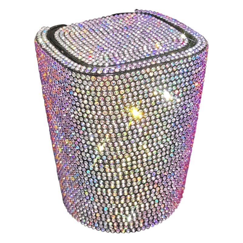 Diamante-incrustado coche Cenicero creativo cubierto salida de aire colgante coche con tapa LED luz coche Cenicero