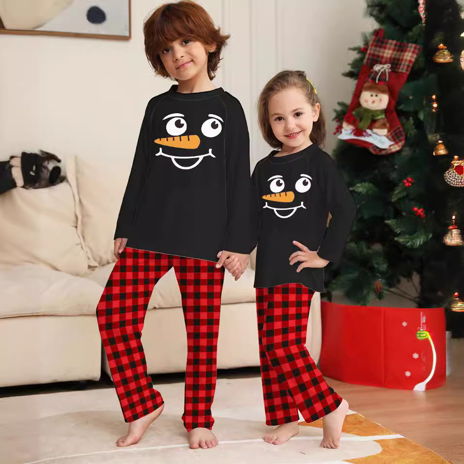 Christmas Cartoon plaid Christmas family dress printed home dress pajamas_viptrois.com