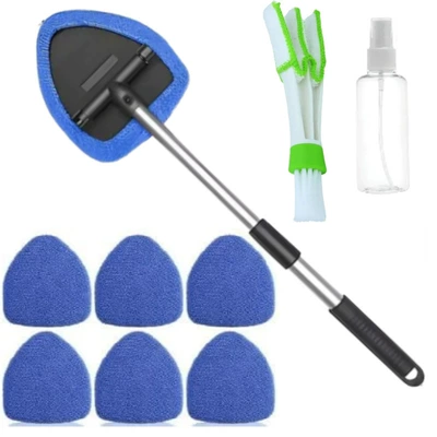 and Microfiber Pad Cross-Border – Car cleaning tools - pentagonal-telescopic-pole-7-blue-cloth-covers-spray-bottle-detail-brush