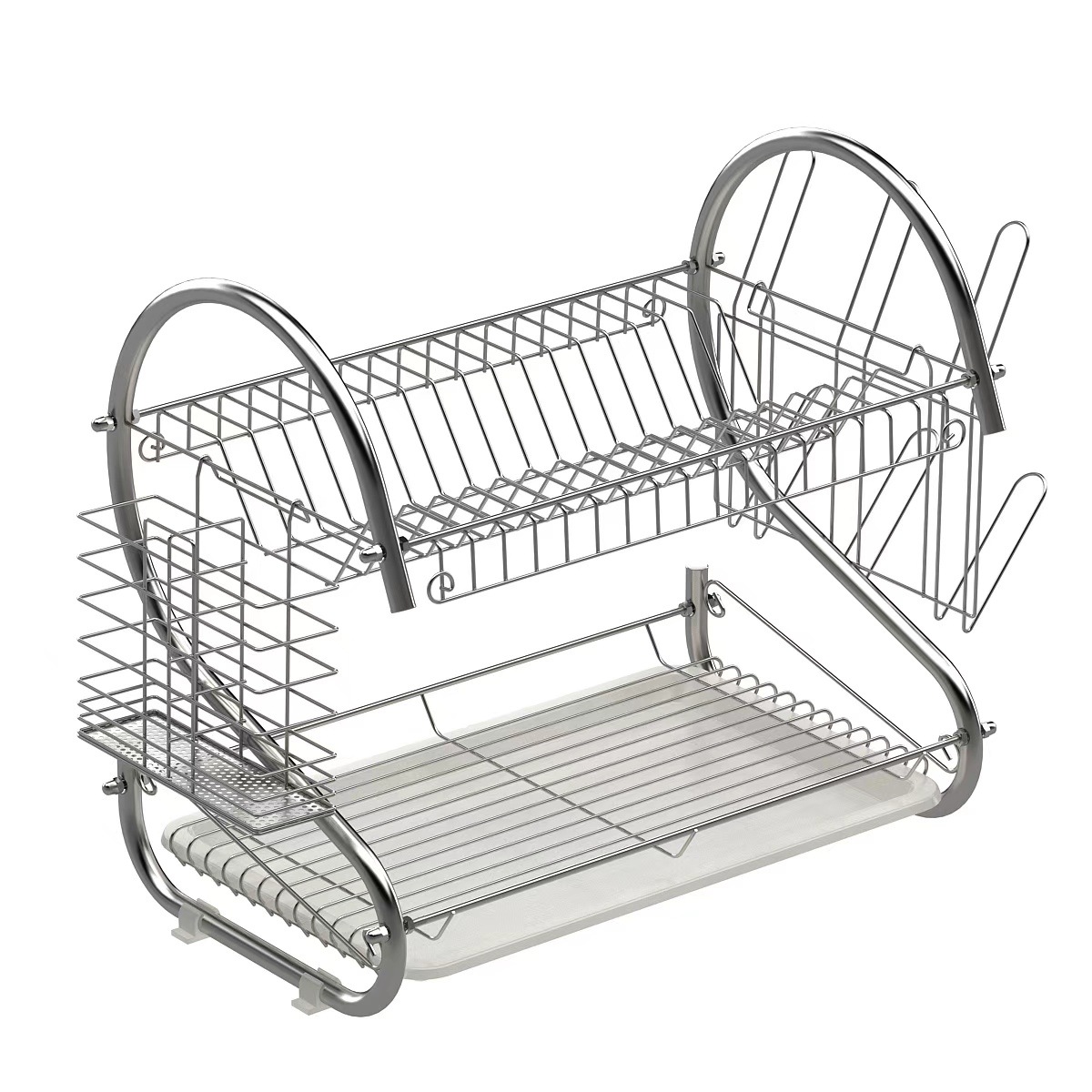 Rack de platos de doble capa Rack de drenaje Rack de almacenamiento de palillos de cocina Rack de platos domésticos Rack de platos de mesa Rack de secado de platos Taza de agua Placa de agua