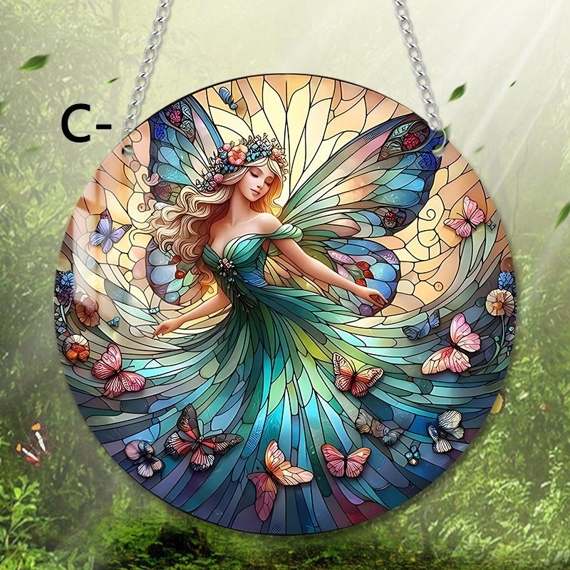 Decoración creativa transfronteriza acrílica disco plano colgar princesa de cuento de hadas belleza figura de captura de sol ventana decoración porche