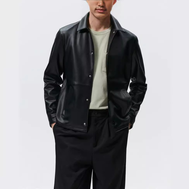 Men's lapel faux leather coach jacket jacket 8281/345