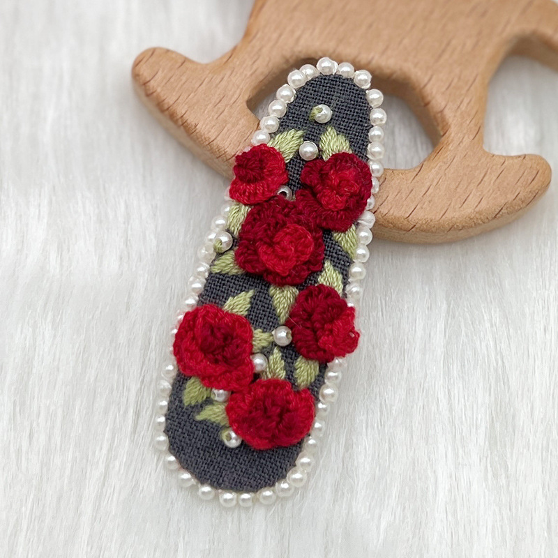 Lu bordado lindo gato perla coreano pinzas de pelo hechas a mano diy bordado creativo para chicas rotas flores pinzas de pelo lateral