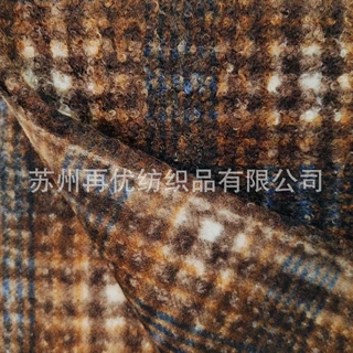 工厂定做全涤针刺面料格子印花圈绒 服装家纺玩具箱包毛绒面料
