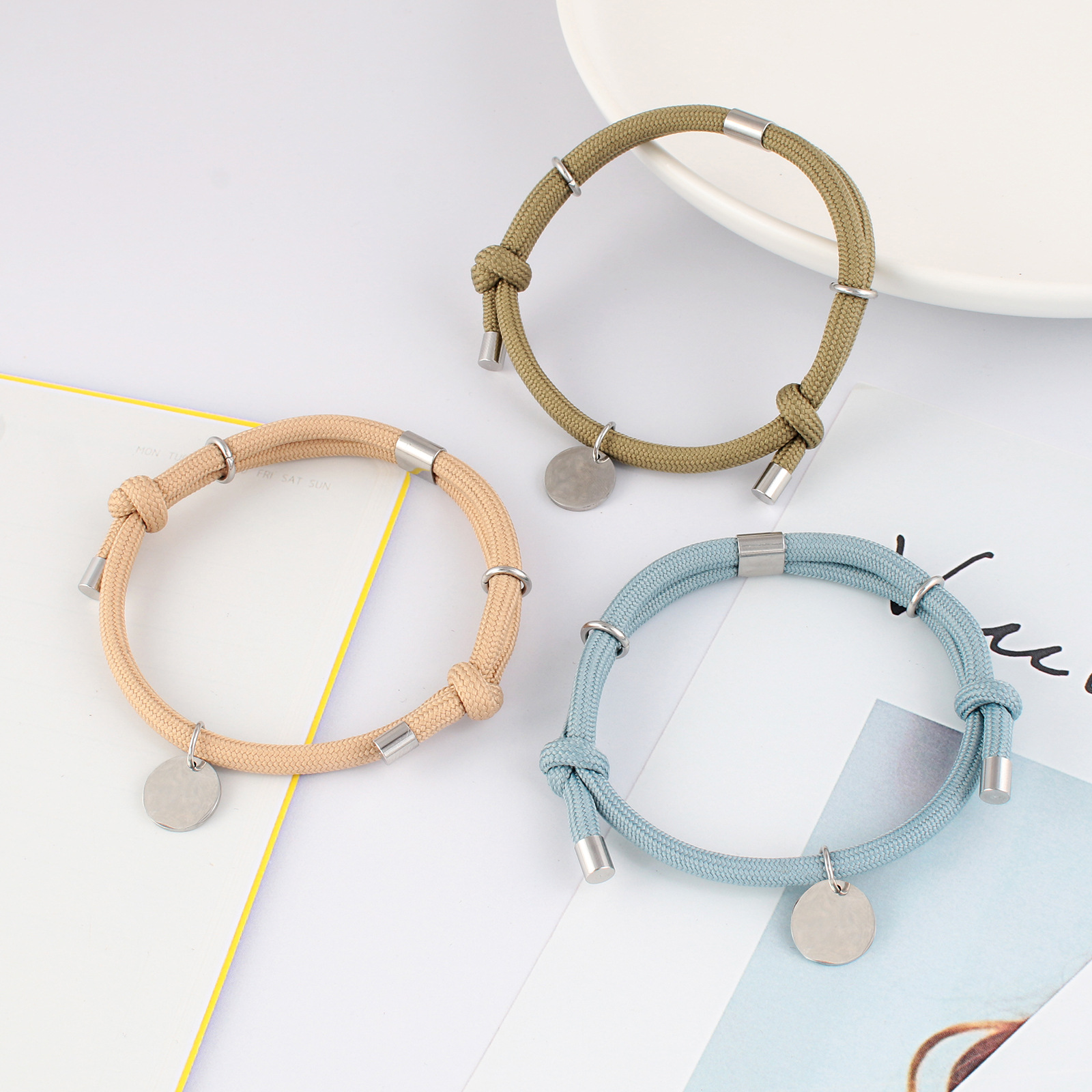 1 Piece Simple Style Solid Color Stainless Steel Polyester Unisex Bracelets