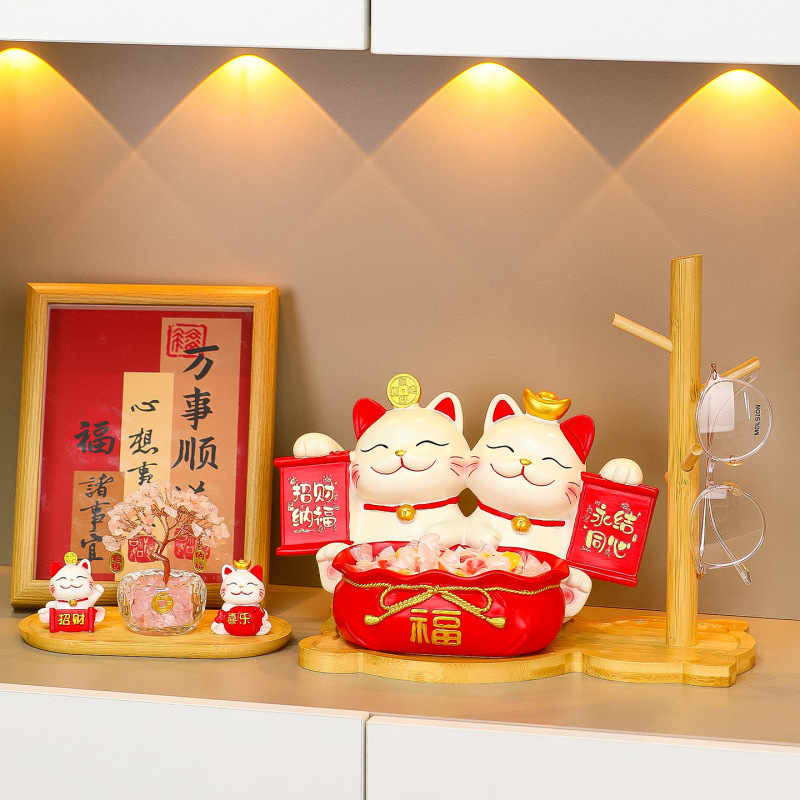 新款双猫收纳置物架玄关家居摆件永结同心布置新房装饰品新婚礼品|undefined