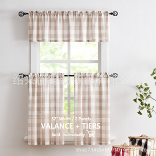 Cross-Border Special Small Kitchen Curtain Set Plaid Pattern Kitchen Living Room Cafe Natural Simple Curtain Window Screen Decoration