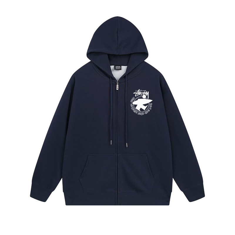ヨーロッパとアメリカの Stussy スチューシー レタープリント ブラック 8 ジッパー プラス ベルベット フード付き秋冬スウェットシャツ メンズ レディース ジャケット|undefined