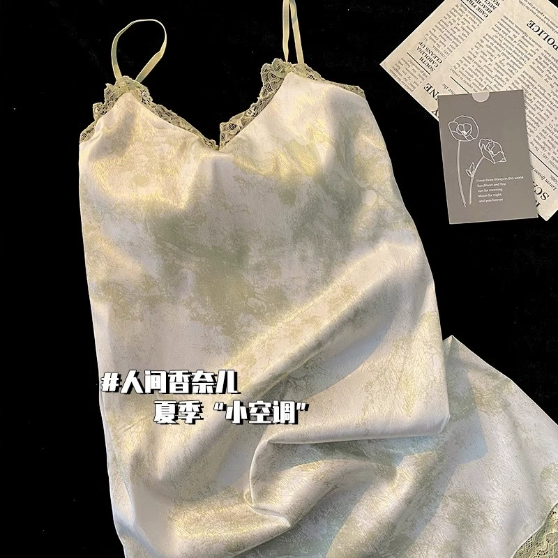 Летний новый милый девичий ночной юбка цвет олин средний и длинный ремень сексуальный нагрудный коврик домашнее платье пижама