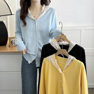 Knitted sweater women's plus size thin 2025 spring new fat m200 kg fashion lace hooded top