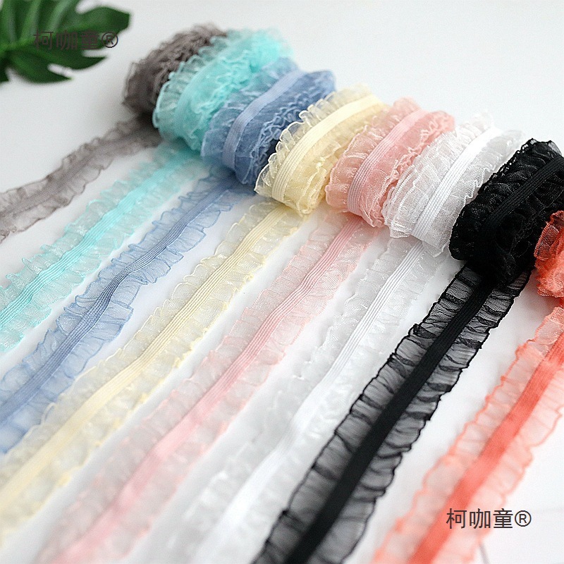 弹力边 彩色木耳松紧蕾丝花边辅料网纱褶皱松紧带装饰服装麦太保