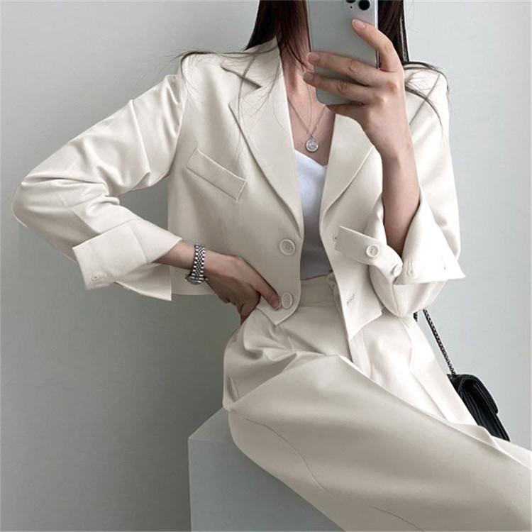 新品2022春夏秋季网红休闲英伦风小西套装女士短款韩版西服上衣详情10