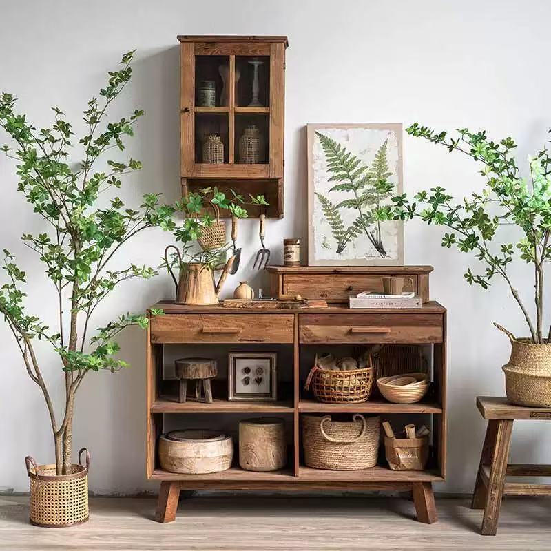 Old Elm Sideboard Storage Cabinet Solid Wood Living Room Bookcase Home Storage Tea Table Foyer Storage Cabinet