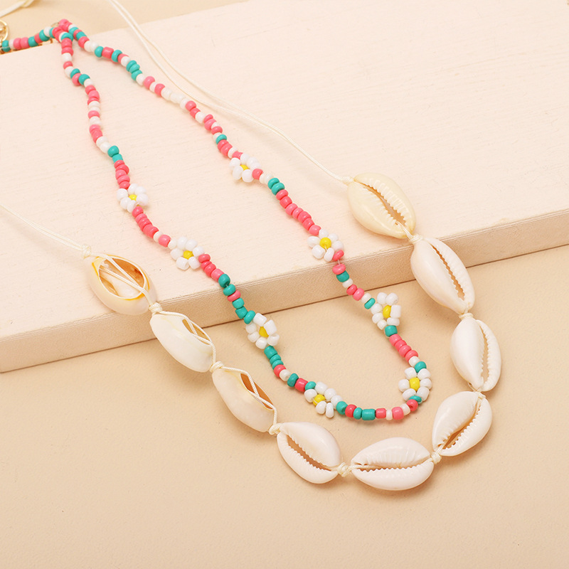 9g Weight Necklace Classification Wedding, Travel Occasion Women'S Gender Inlaid Shell Design Nihaojewelry Ethnic Style Shell Rice Beads Multi-layer Necklace Wholesale Jewelry 2