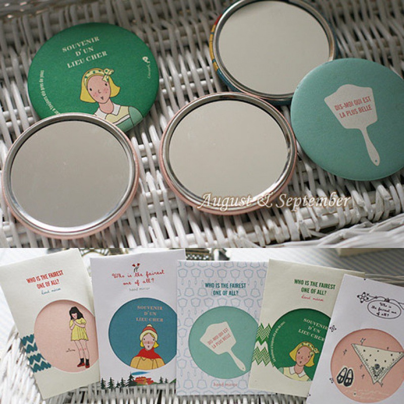 Wholesale Portable Iron-Shell Small Mirror, Makeup Mirror, Cartoon Round Beauty Mirror, Individually Packaged