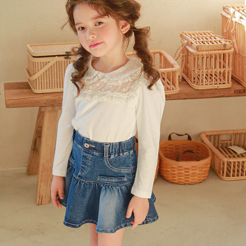 2024 Spring Collection Korean Children's Fashion Girl's Stylish Denim Semi-Skirt Versatile Short Skirt