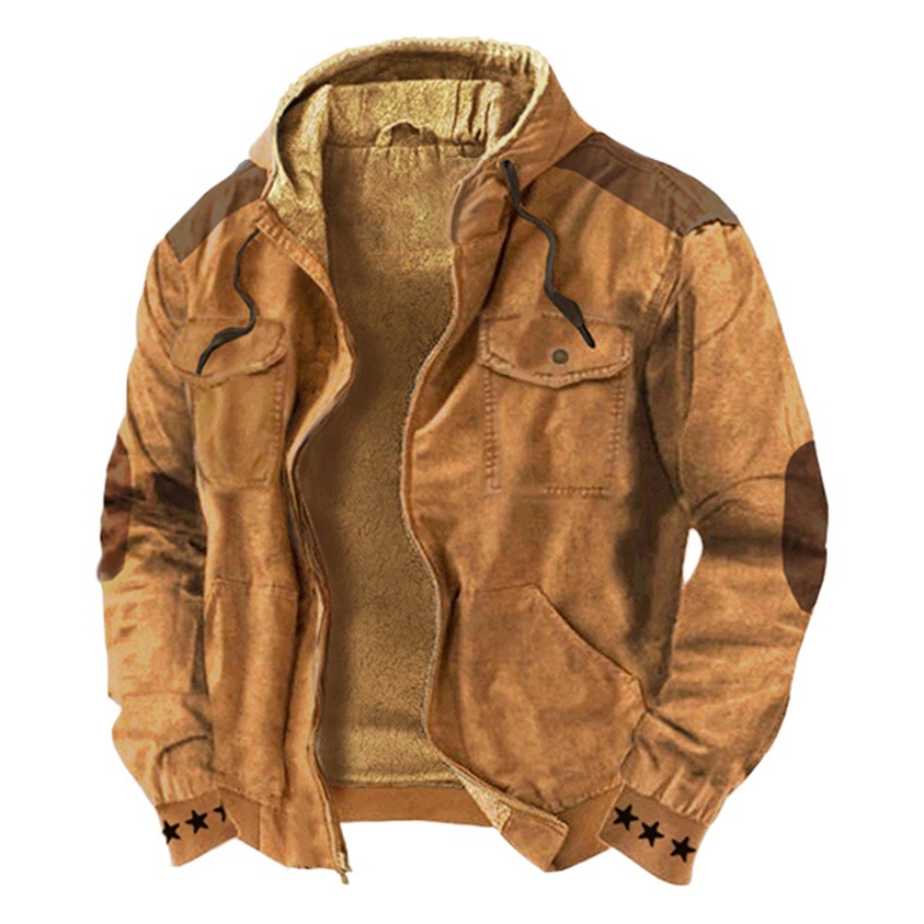 2023 transfronteriza europea y americana patrón de color sólido impresión 3D Impresión digital suéter con capucha forro marrón bolsillo algodón