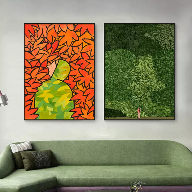 小清新绿色风景装饰画现代简约插画抽象民宿酒店公寓创意家居挂画