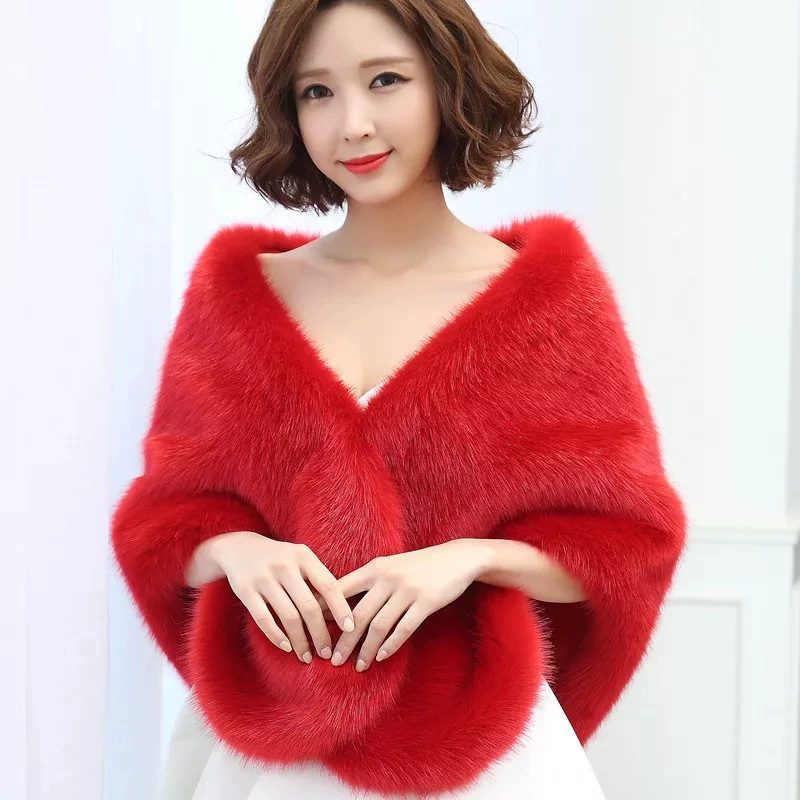 Свадебный платок женский осенний и зимний имитация лисьего меха пальто плащ толстый свадебное платье чонсам зимой