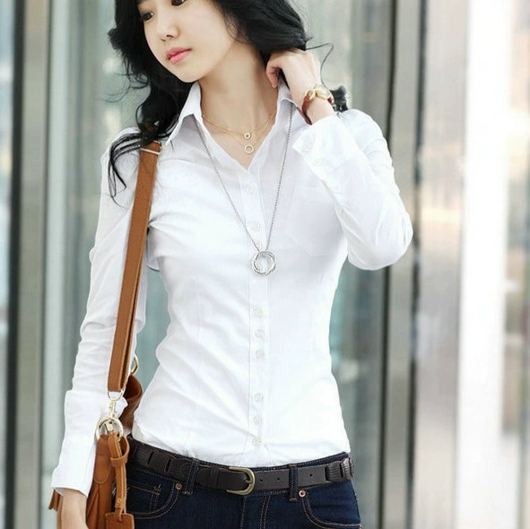 Белая рубашка в корейском стиле для студентов, весна-осень 2024, женская универсальная базовая рубашка с длинным рукавом, приталенная, больших размеров, для профессиональной работы