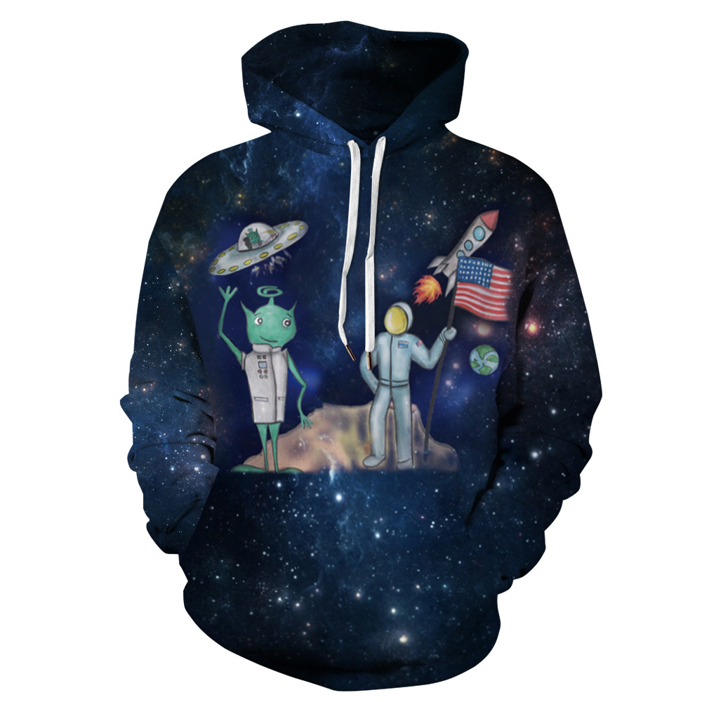 Suéter con capucha de moda juvenil con estampado digital 3D de la serie espacial suelta casual europea y americana