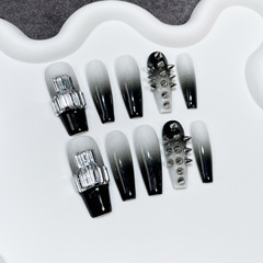 手工穿戴甲小眾辣妹噴槍漸變長款美甲貼片賽博朋克風穿戴式指甲貼