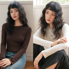 【莱赛尔+绵羊毛】基础长袖天丝T恤女2025秋季新款百搭针织打底衫