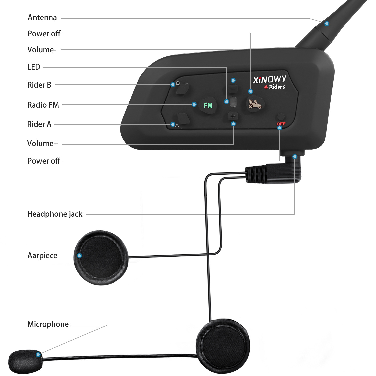 Xinowy Brand V4Pro4-Person Simultaneous Intercom Motorcycle Helmet Bluetooth Headset Riding Helmet Intercom Headset